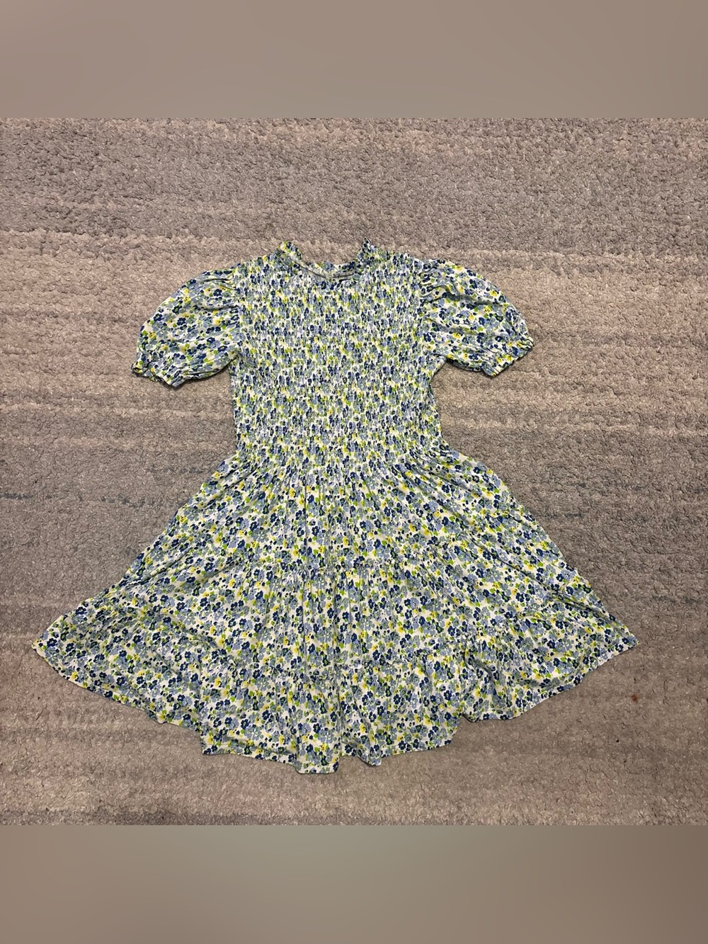 Polo Ralph Lauren Girls Floral Smocked Tiered Cotton Dress Blue Size XL (16)